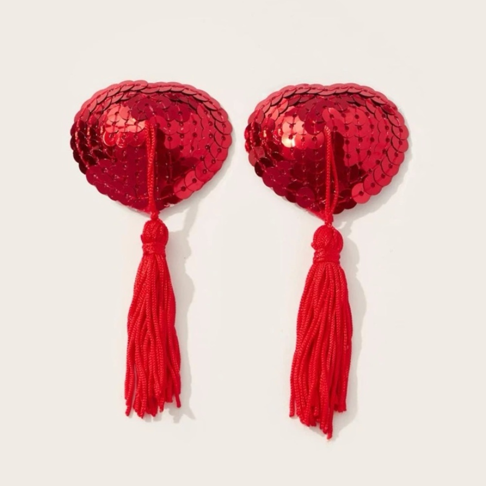 Sequin heart Tassel Detail Nipple Cover / pasties